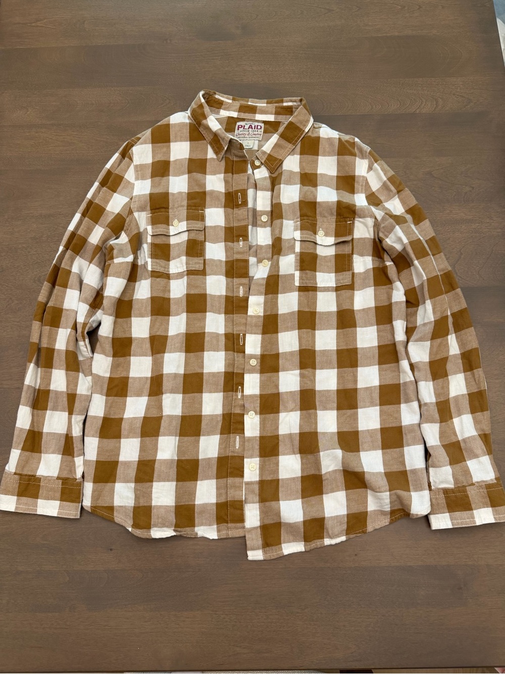 Old Navy Plaid Women’s Button Down Shirt Size Large Brown White Check